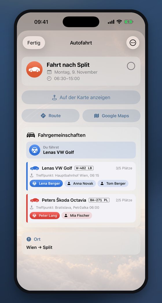 Fahrgemeinschaften — wer fährt mit wem und von wo