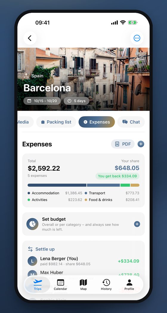 Expenses split fairly, settlement as a PDF too