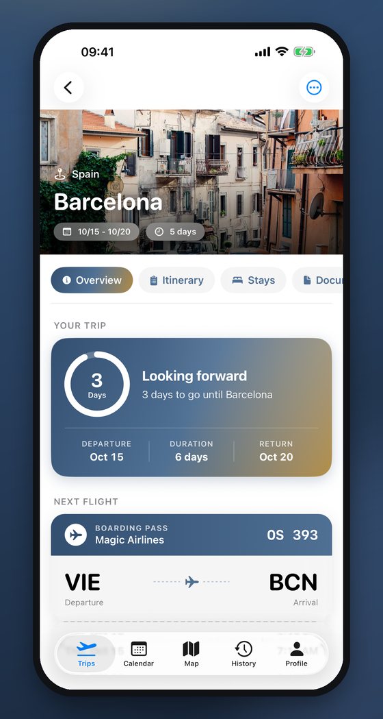 Boarding pass and countdown, flights and stay together