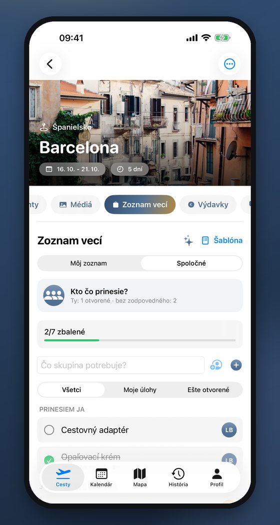 Spoločný zoznam vecí — kto čo prinesie